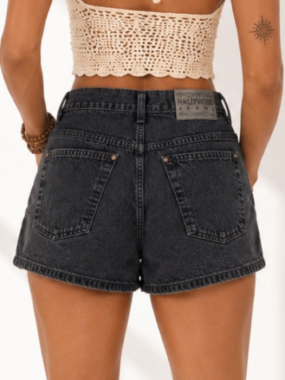 Vintage Hollywood Denim High Rise Mom Jean Shorts Black Wash Made Canada 28” W